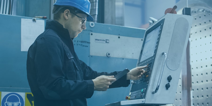 blue, worker, hardhat, machine