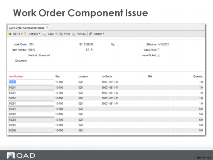 Work Order Component Issue