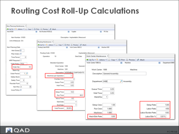 Routing Cost Roll-Up Calculations
