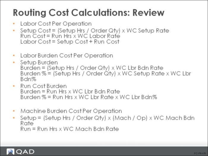 Routing Cost Roll-Up Calculations
