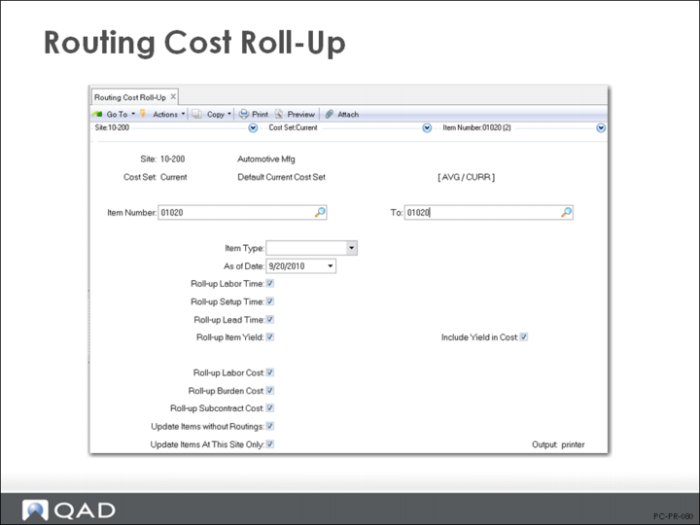 Routing Cost Roll-Up Calculations