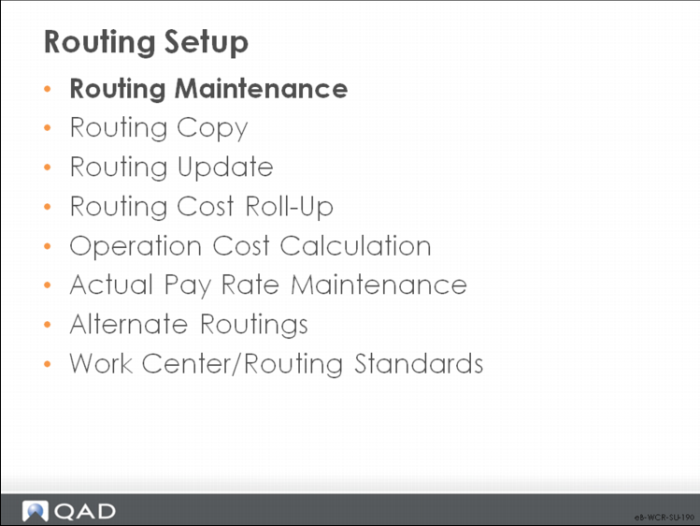 Work Center and Routing Setup and Maintenance