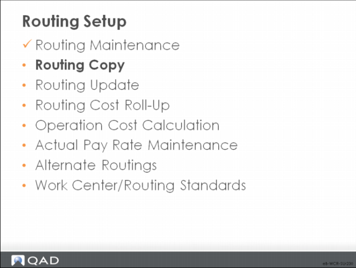 Work Center and Routing Setup and Maintenance