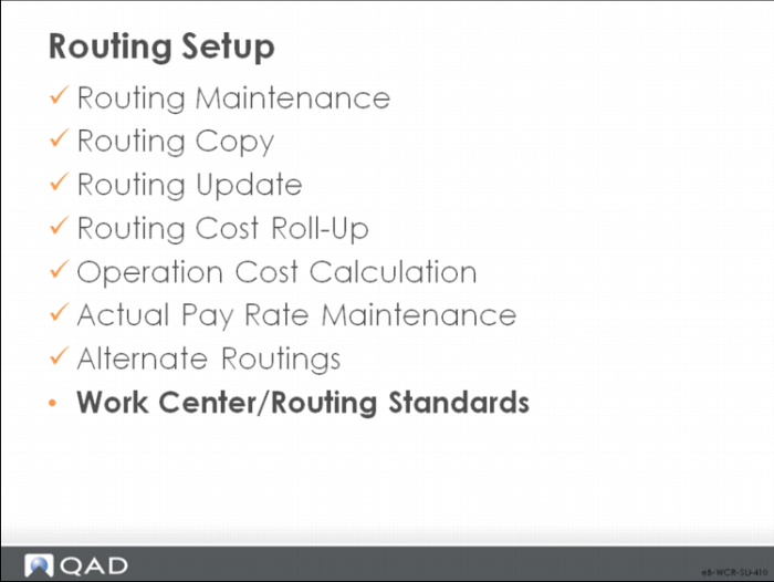 Work Center and Routing Setup and Maintenance