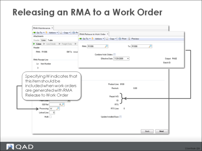 Releasing an RMA to a Work Order