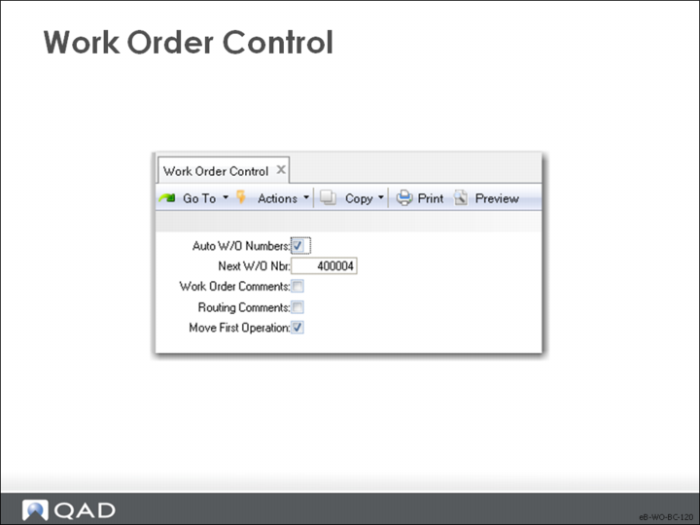 Work Order Setup